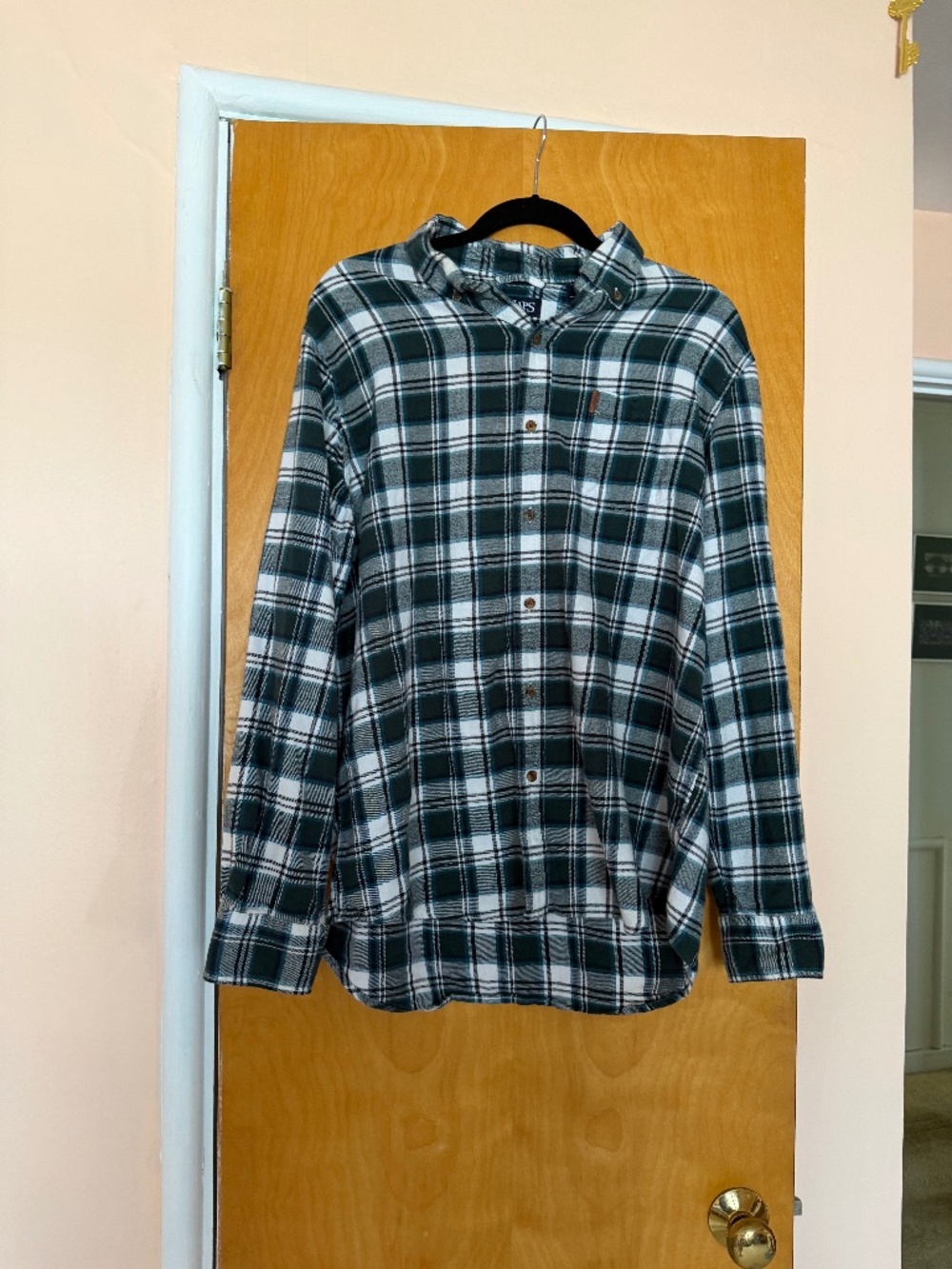 Mens Chaps Green, Black, and White Button Down Shirt, Size L